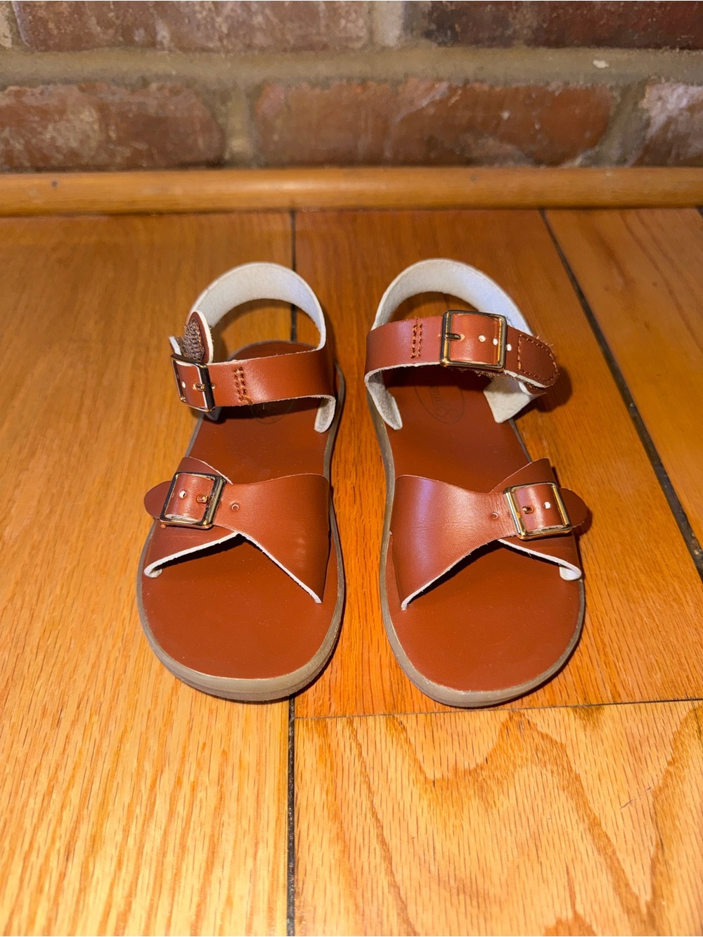 FootMates Brown Kids Leather Sandals with Buckles